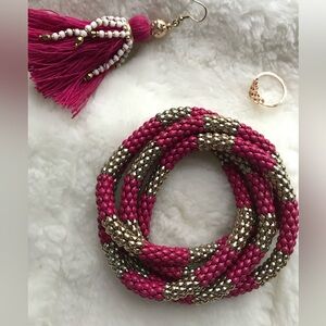 Large Multi Strand Loop Bracelet / Fuchsia Pink Gold